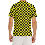 Yellow And Black Checkered Pattern Print Men's Short Sleeve Rash Guard