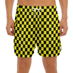 Yellow And Black Checkered Pattern Print Men's Split Running Shorts