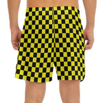 Yellow And Black Checkered Pattern Print Men's Split Running Shorts