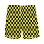 Yellow And Black Checkered Pattern Print Men's Sports Shorts