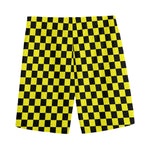 Yellow And Black Checkered Pattern Print Men's Sports Shorts
