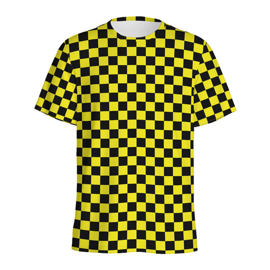 Yellow And Black Checkered Pattern Print Men's Sports T-Shirt