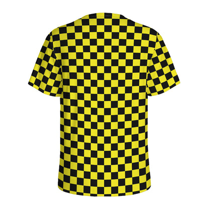 Yellow And Black Checkered Pattern Print Men's Sports T-Shirt