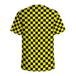 Yellow And Black Checkered Pattern Print Men's Sports T-Shirt