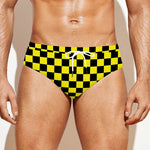 Yellow And Black Checkered Pattern Print Men's Swim Briefs