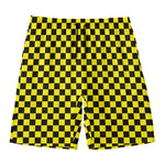 Yellow And Black Checkered Pattern Print Men's Swim Trunks