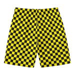 Yellow And Black Checkered Pattern Print Men's Swim Trunks