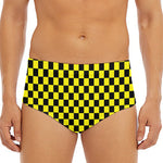 Yellow And Black Checkered Pattern Print Men's Triangle Swim Briefs
