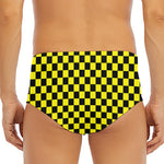 Yellow And Black Checkered Pattern Print Men's Triangle Swim Briefs