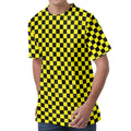 Yellow And Black Checkered Pattern Print Men's Velvet T-Shirt