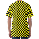 Yellow And Black Checkered Pattern Print Men's Velvet T-Shirt