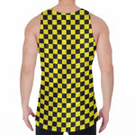 Yellow And Black Checkered Pattern Print Men's Velvet Tank Top