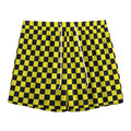 Yellow And Black Checkered Pattern Print Mesh Shorts