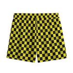 Yellow And Black Checkered Pattern Print Mesh Shorts