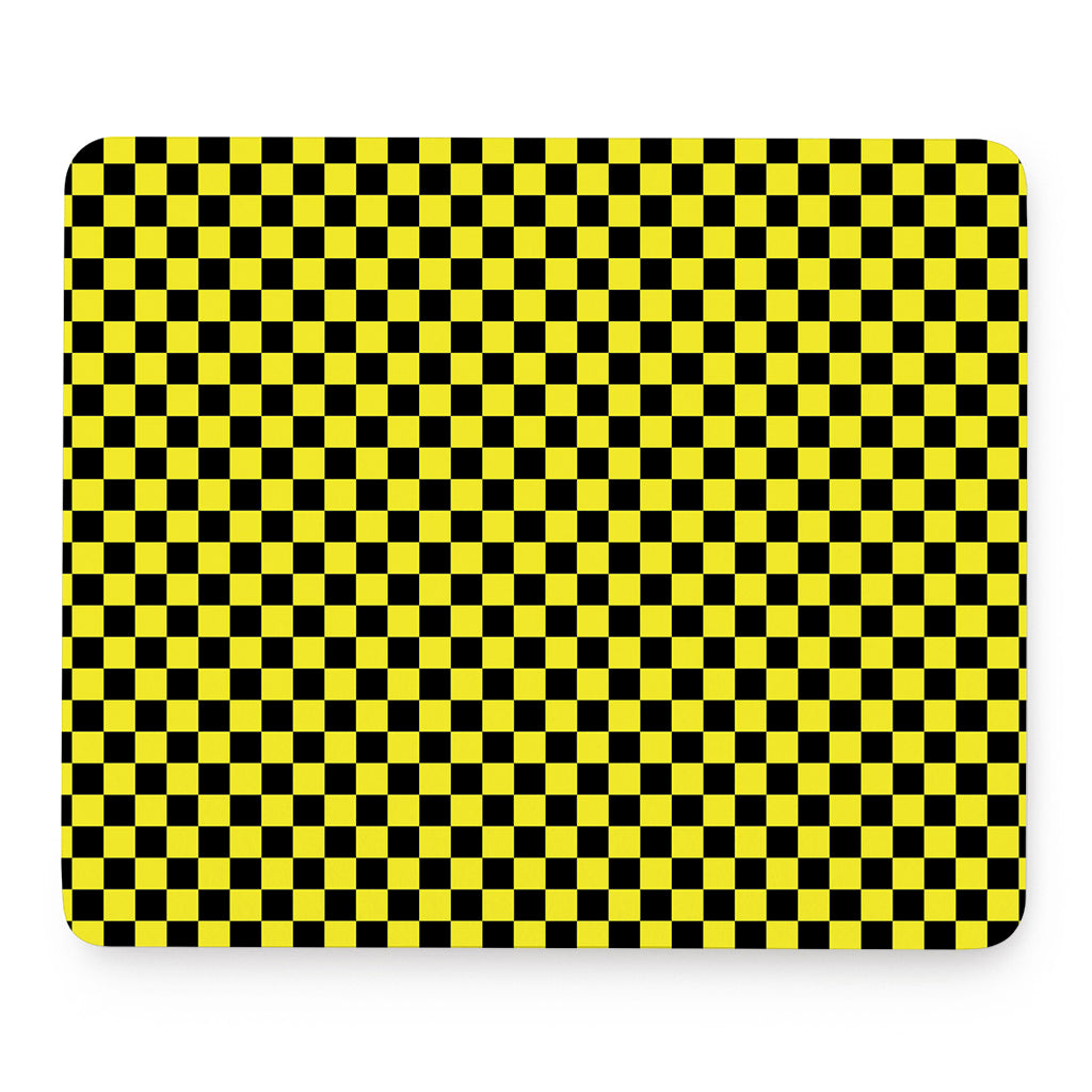 Yellow And Black Checkered Pattern Print Mouse Pad