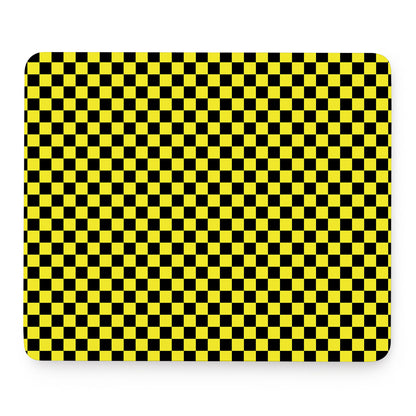 Yellow And Black Checkered Pattern Print Mouse Pad