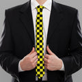Yellow And Black Checkered Pattern Print Necktie
