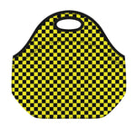 Yellow And Black Checkered Pattern Print Neoprene Lunch Bag