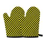 Yellow And Black Checkered Pattern Print Oven Mitts