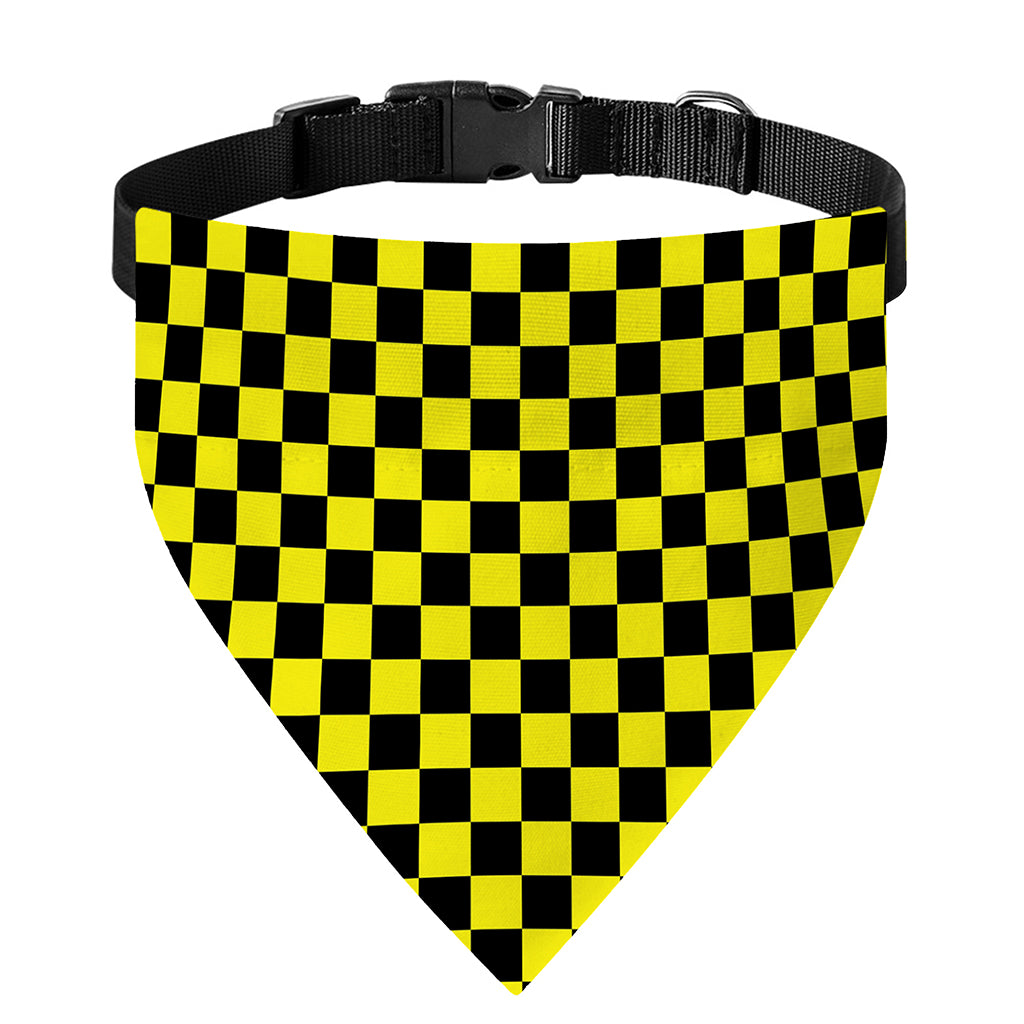 Yellow And Black Checkered Pattern Print Over The Collar Dog Bandana