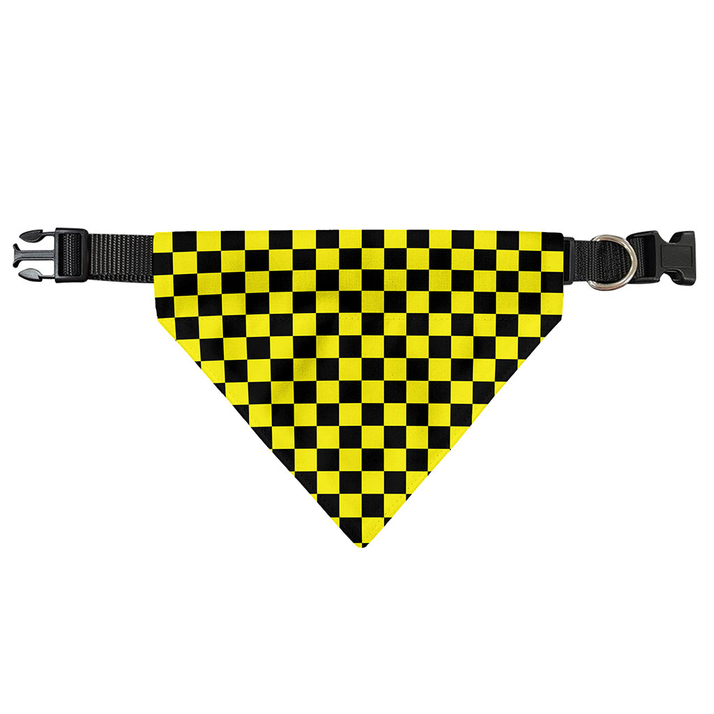 Yellow And Black Checkered Pattern Print Over The Collar Dog Bandana