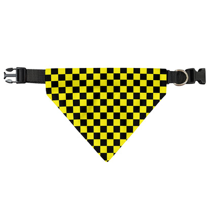 Yellow And Black Checkered Pattern Print Over The Collar Dog Bandana