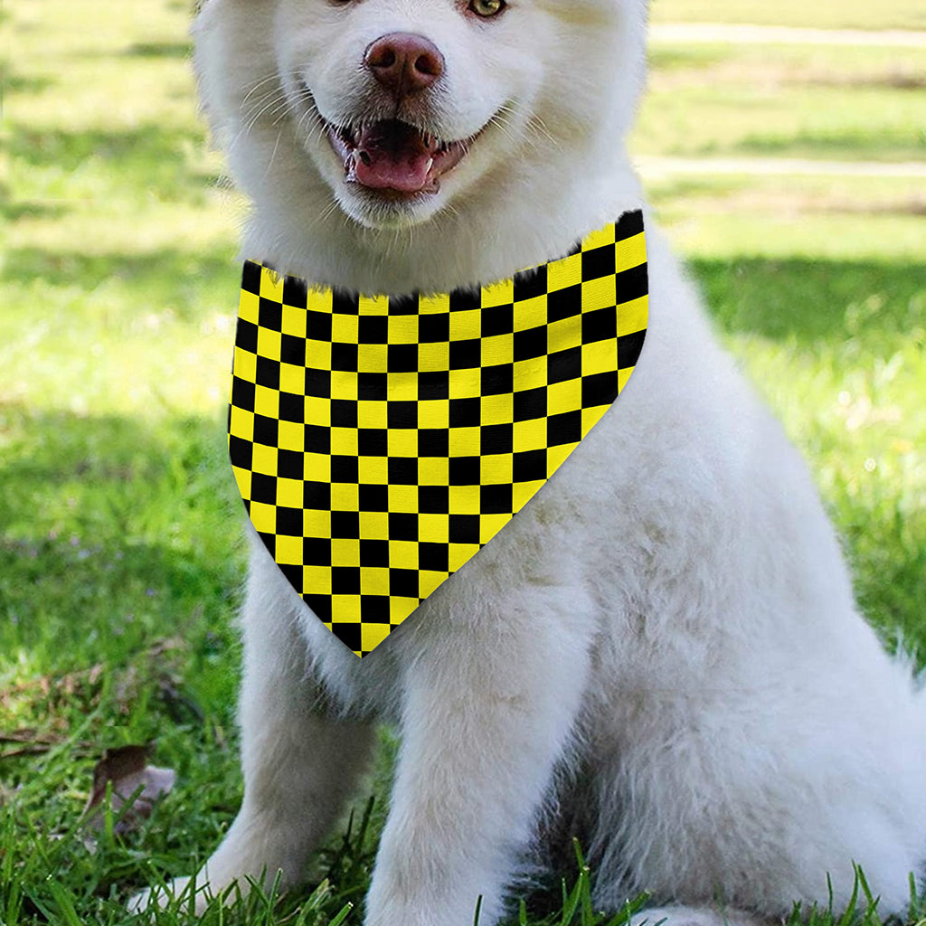 Yellow And Black Checkered Pattern Print Over The Collar Dog Bandana