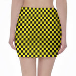 Yellow And Black Checkered Pattern Print Pencil Mini Skirt