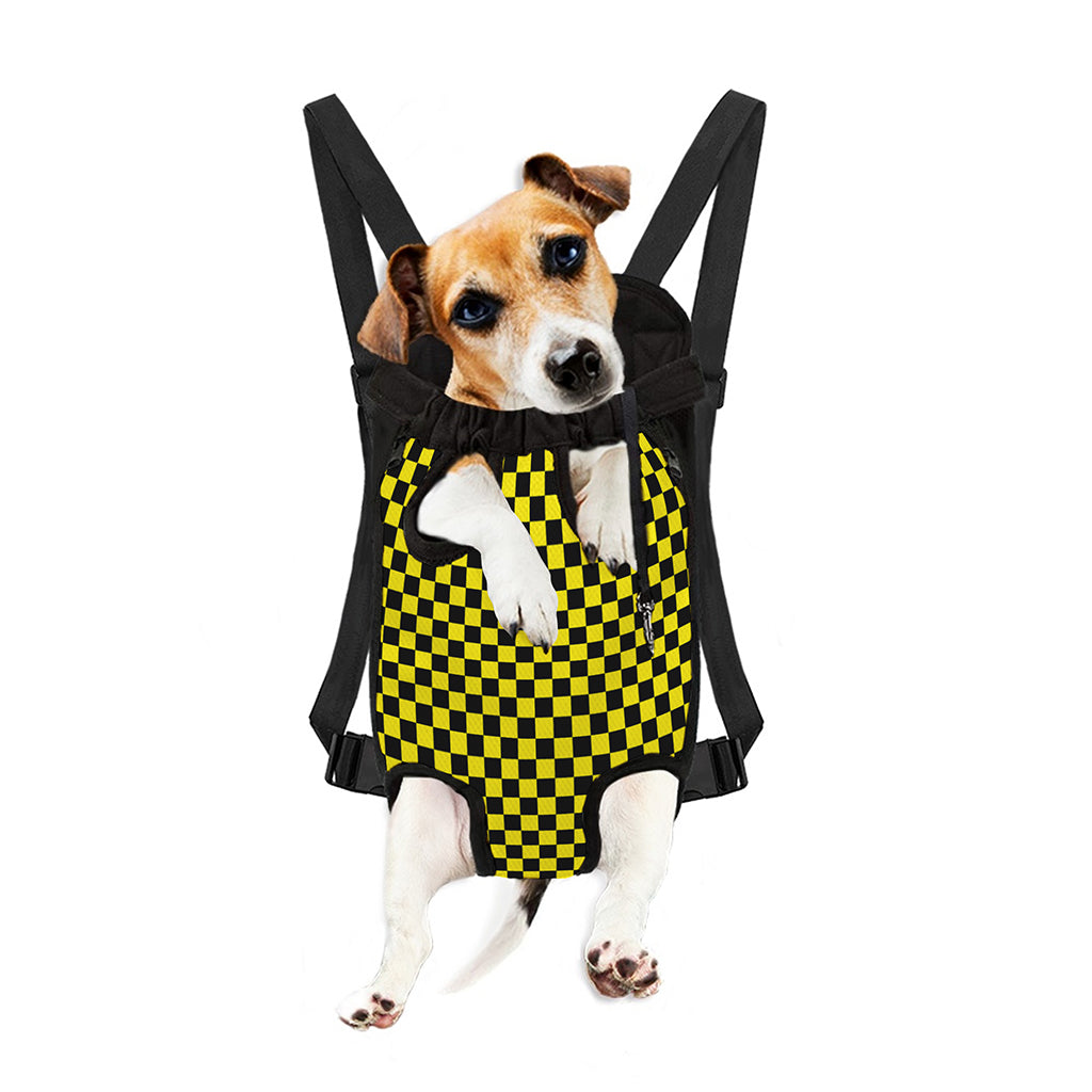 Yellow And Black Checkered Pattern Print Pet Carrier Backpack