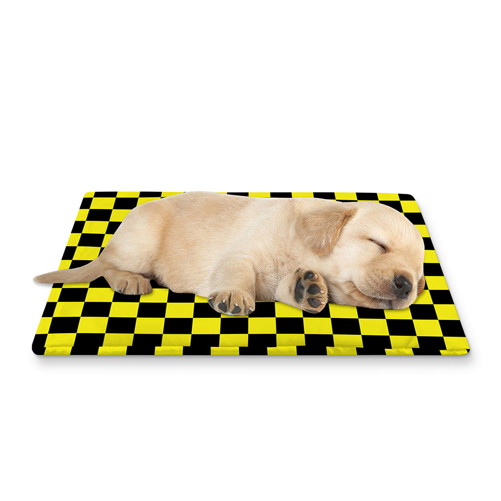 Yellow And Black Checkered Pattern Print Pet Cooling Mat Cover