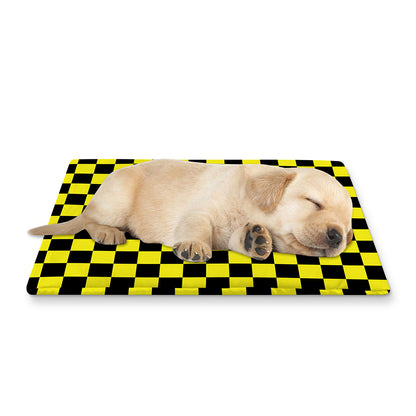 Yellow And Black Checkered Pattern Print Pet Cooling Mat Cover