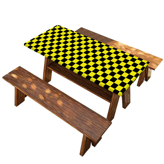 Yellow And Black Checkered Pattern Print Picnic Table Cover