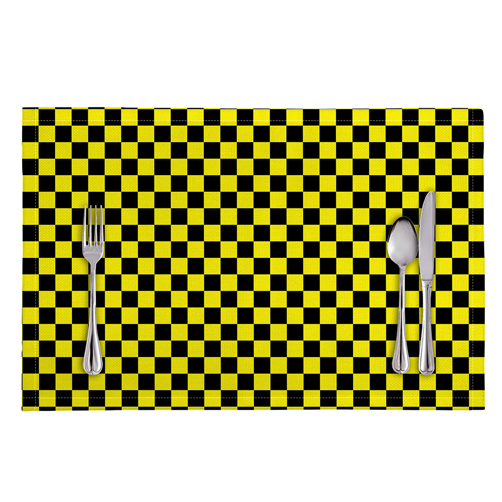 Yellow And Black Checkered Pattern Print Placemat