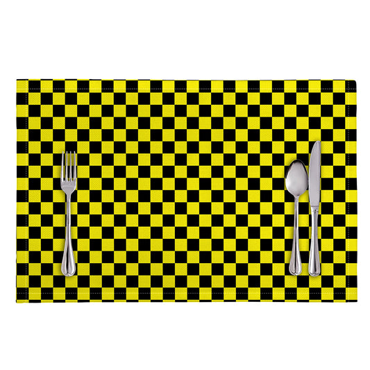 Yellow And Black Checkered Pattern Print Placemat