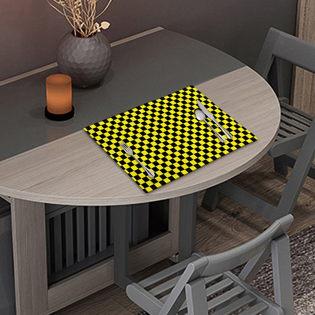 Yellow And Black Checkered Pattern Print Placemat