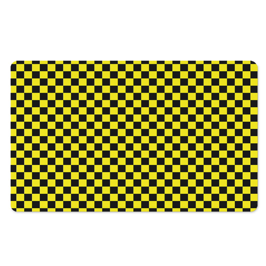 Yellow And Black Checkered Pattern Print Polyester Doormat