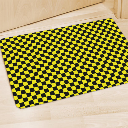 Yellow And Black Checkered Pattern Print Polyester Doormat