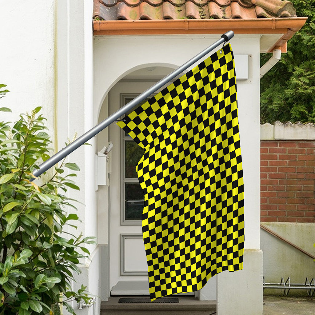 Yellow And Black Checkered Pattern Print Polyester Flag