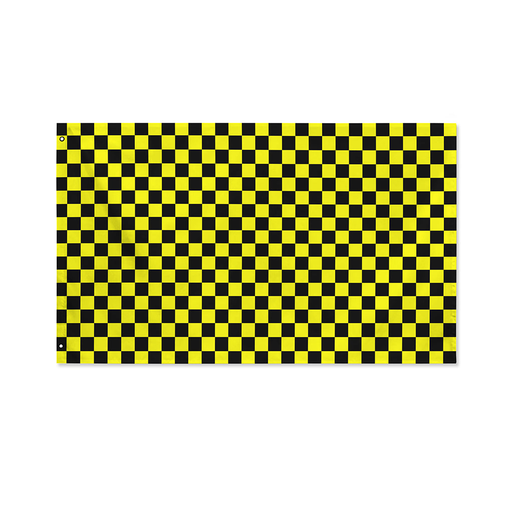 Yellow And Black Checkered Pattern Print Polyester Flag
