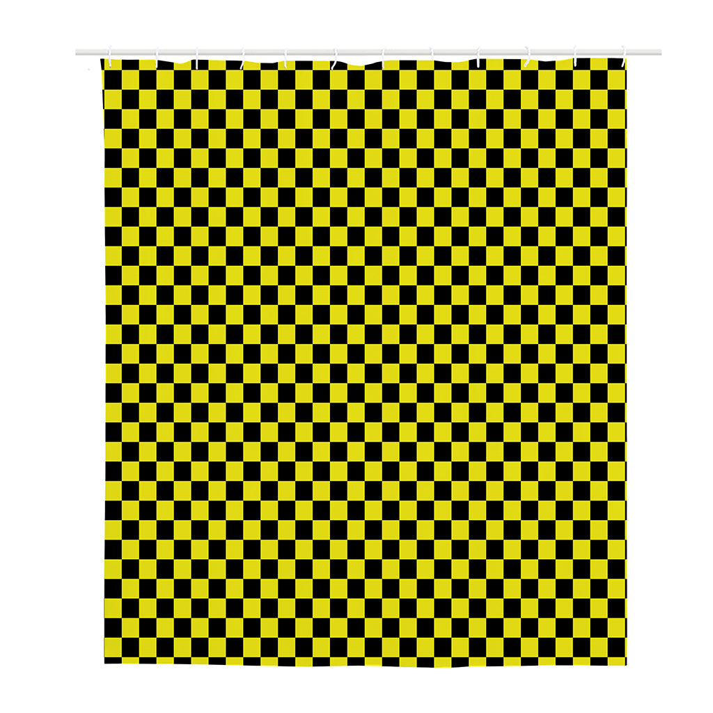 Yellow And Black Checkered Pattern Print Polyester Shower Curtain