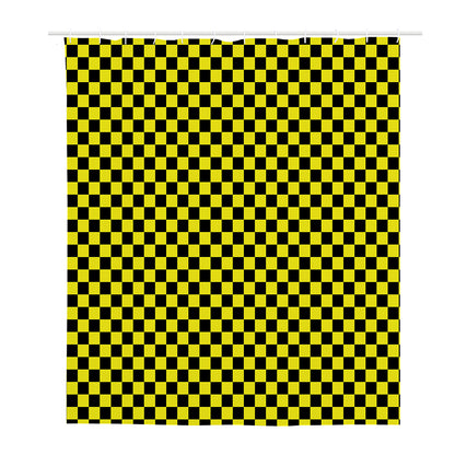 Yellow And Black Checkered Pattern Print Polyester Shower Curtain