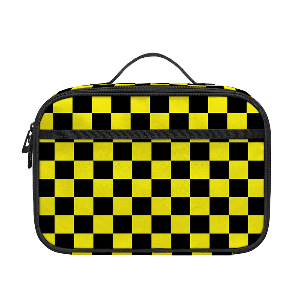 Yellow And Black Checkered Pattern Print Portable Lunch Bag