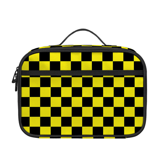 Yellow And Black Checkered Pattern Print Portable Lunch Bag