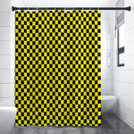 Yellow And Black Checkered Pattern Print Premium Shower Curtain