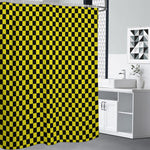 Yellow And Black Checkered Pattern Print Premium Shower Curtain
