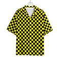 Yellow And Black Checkered Pattern Print Rayon Hawaiian Shirt