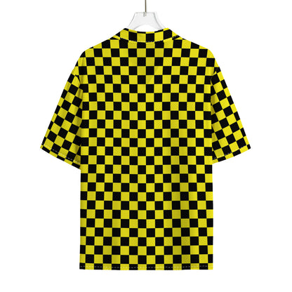 Yellow And Black Checkered Pattern Print Rayon Hawaiian Shirt