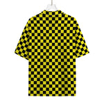 Yellow And Black Checkered Pattern Print Rayon Hawaiian Shirt
