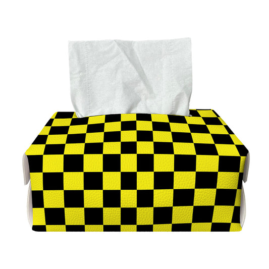 Yellow And Black Checkered Pattern Print Rectangle Tissue Box Cover