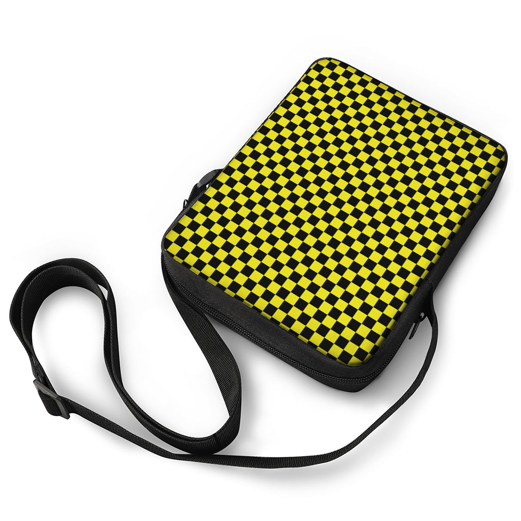 Yellow And Black Checkered Pattern Print Rectangular Crossbody Bag